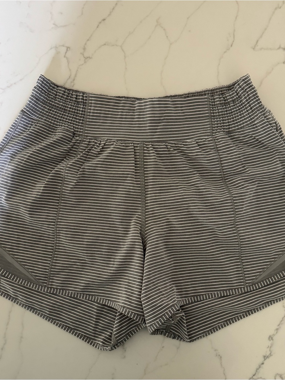 Lululemon Hotty Hot Gray and White Striped Shorts size 6 Tall